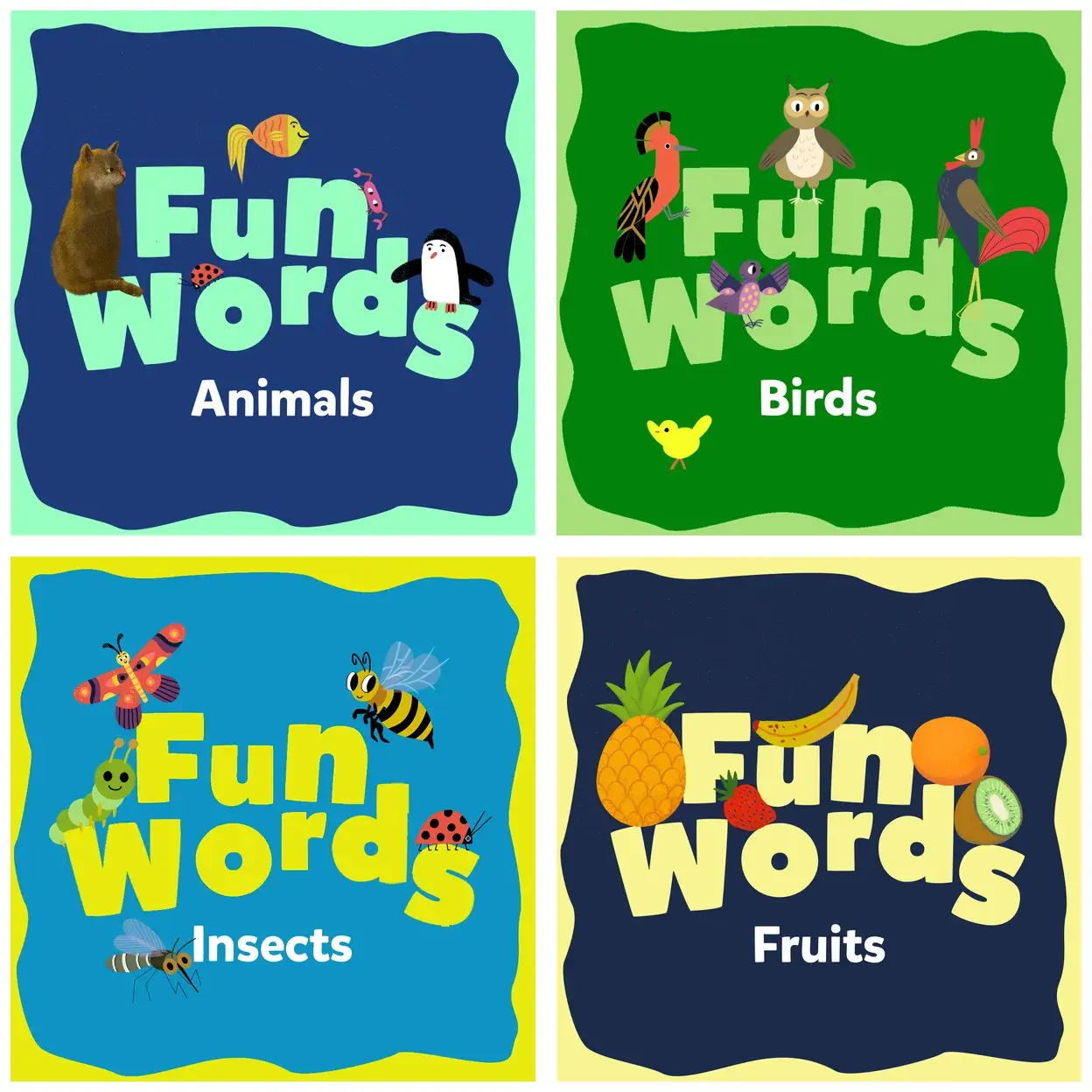 Miraj Fun Words touch books for animals, birds, insects and fruits in English and Arabic