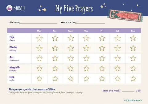 My Five Prayers salah chart, page 1 of 1